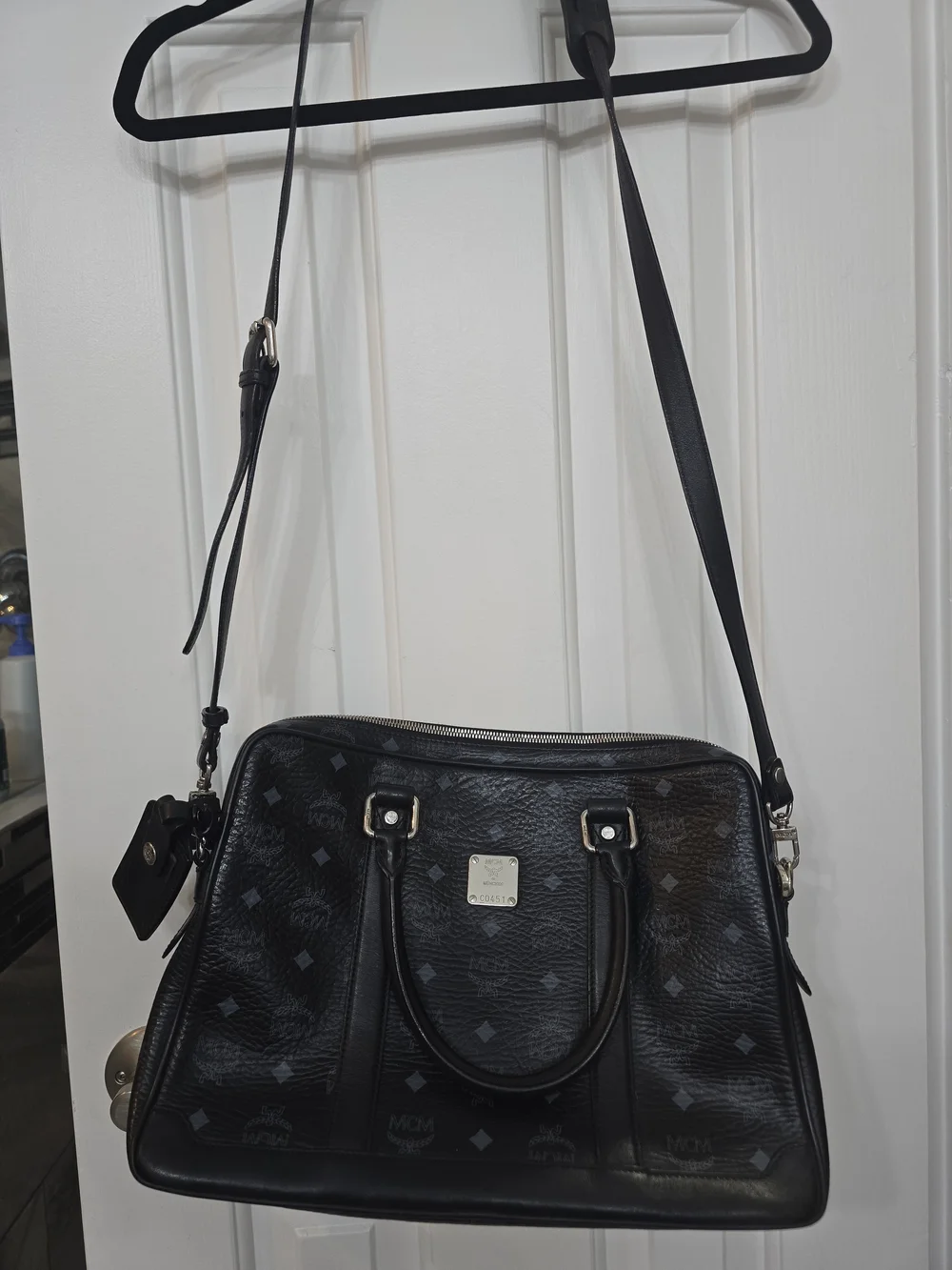 MCM Black Leather Visetos Satchel Bag